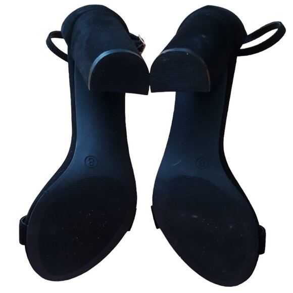 Lulus Taylor Faux Suede Strappy Black Chunky Platform Heels Size 8 - Picture 8 of 9